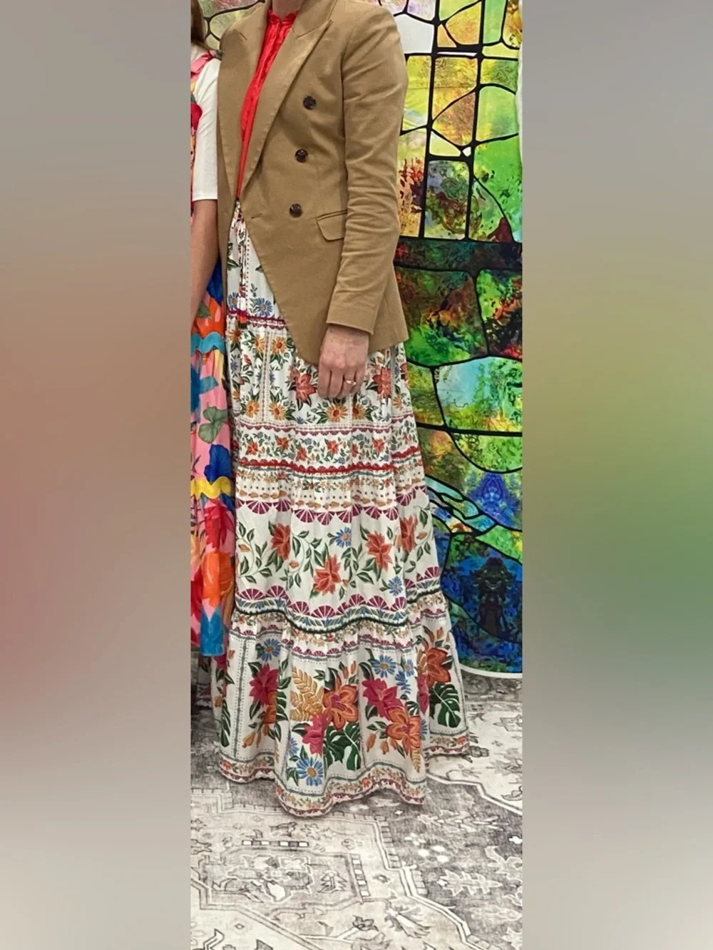 FARM Rio Cream Maxi Skirt with Red, Orange and Green Floral Print - Picture 7 of 8